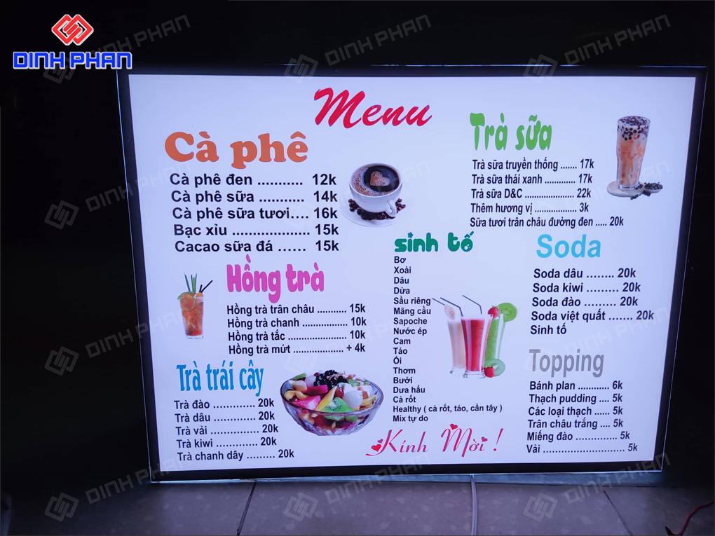 Gia Công Hộp Đèn Menu Nổi Bật, Giá Rẻ